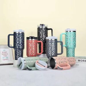 "Leopard Print Travel Mug – 40oz Stainless Steel Tumbler with Handle & Lid 🐆☕"