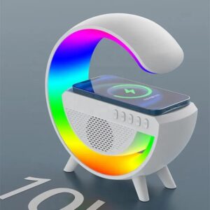 C-Shape RGB Wireless Charger with Bluetooth Speaker | 3-in-1 Stylish Desk Gadget