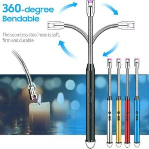 Arc Lighter With Usb Charging | Flameless Windproof | Led Battery Display | Safety Switch | Rotate 360 Degrees ( Random Color )