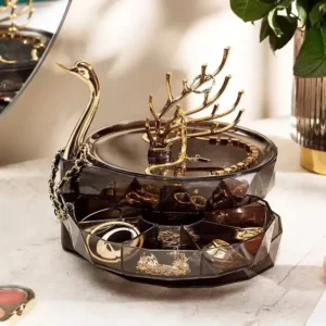 Swan 3-layer Rotating Jewelry Box Transparent